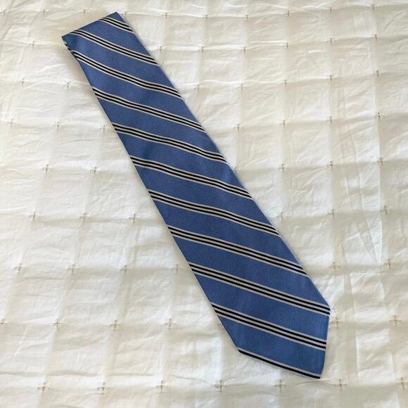 Hickey Freeman Silk Tie Men's | Blue White Black Striped Hand Tailored | EUC - Picture 5 of 5